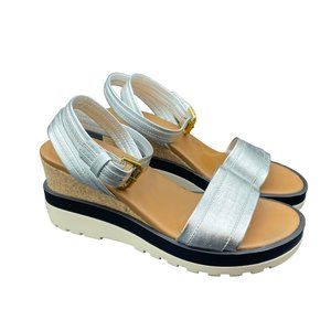 See By Chloe Glyn Platform Sandal Womens 38 US 8 Metallic Silver Espadrilles